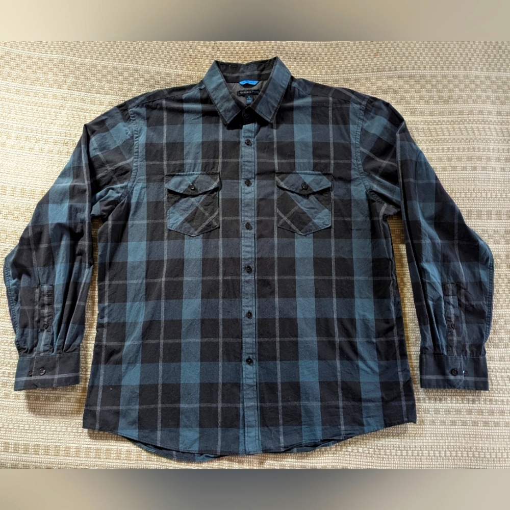 Van Heusen Blue and Black Plaid Shirt XL